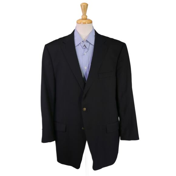 Hart Schaffner Marx Recent Solid Black w/ Metal Buttons 2-Btn Wool Blazer 50R